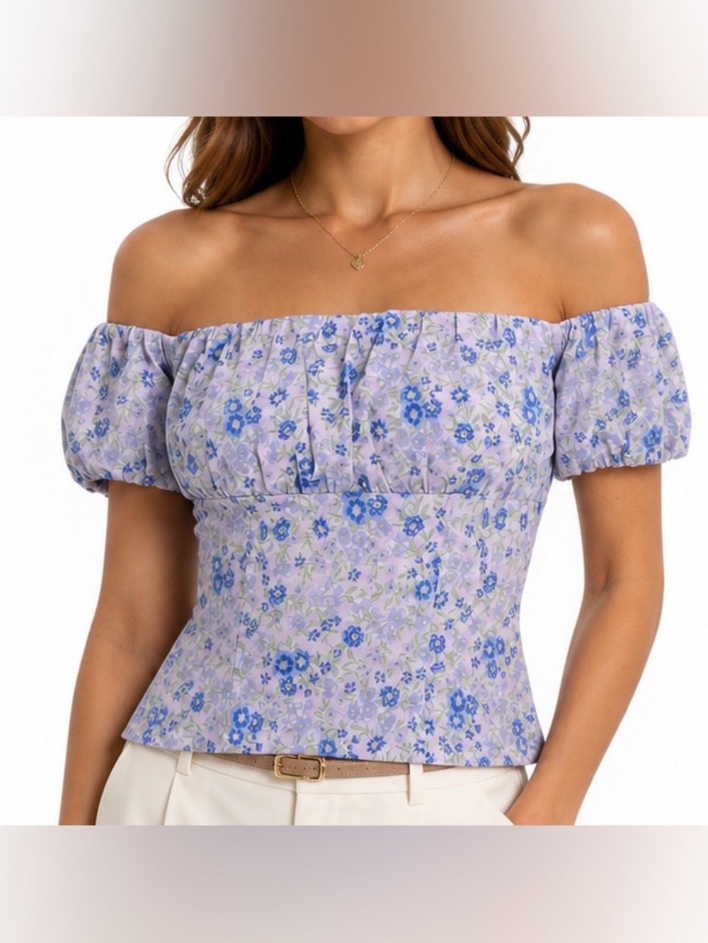 Intermix Valentina 100% Silk Floral Off Shoulder Top Purple Size 2